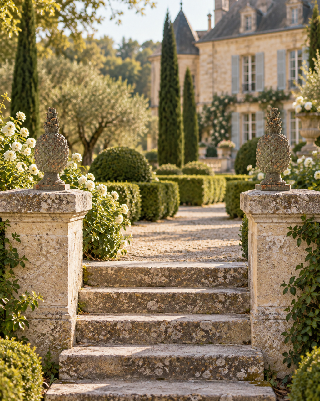 Château pineapple finial in antique green – alternative view