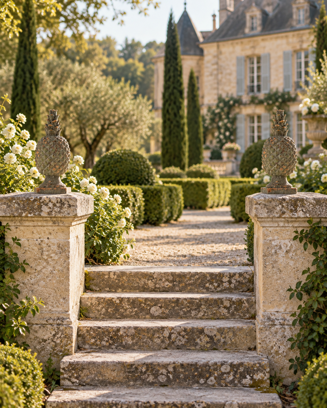 Château pineapple finial in antique green – alternative view