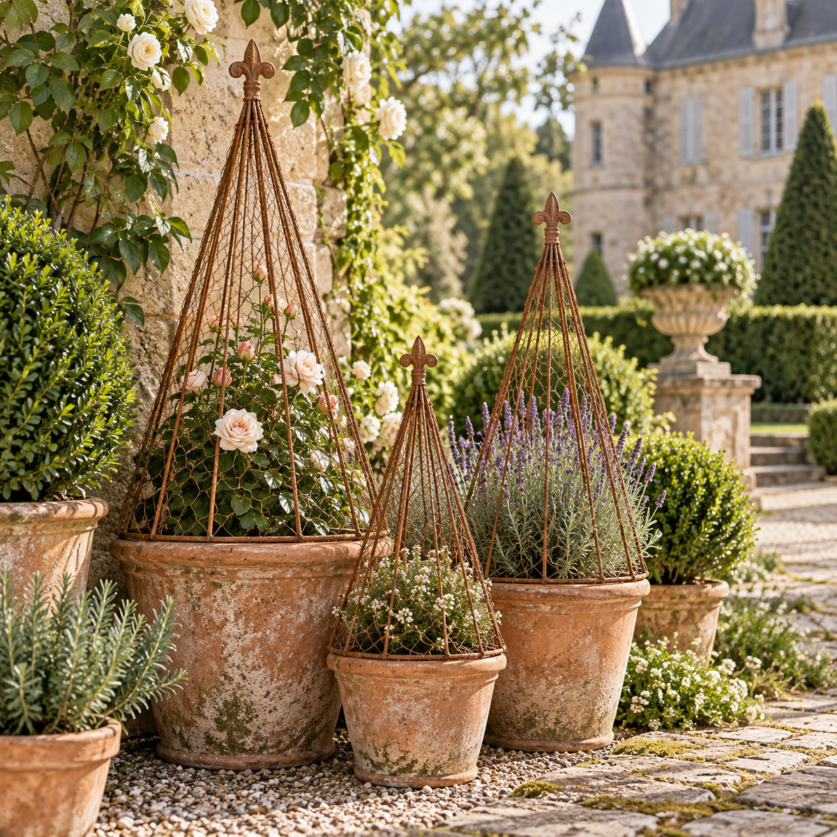 Set of 3 Château garden cloches in aged brown