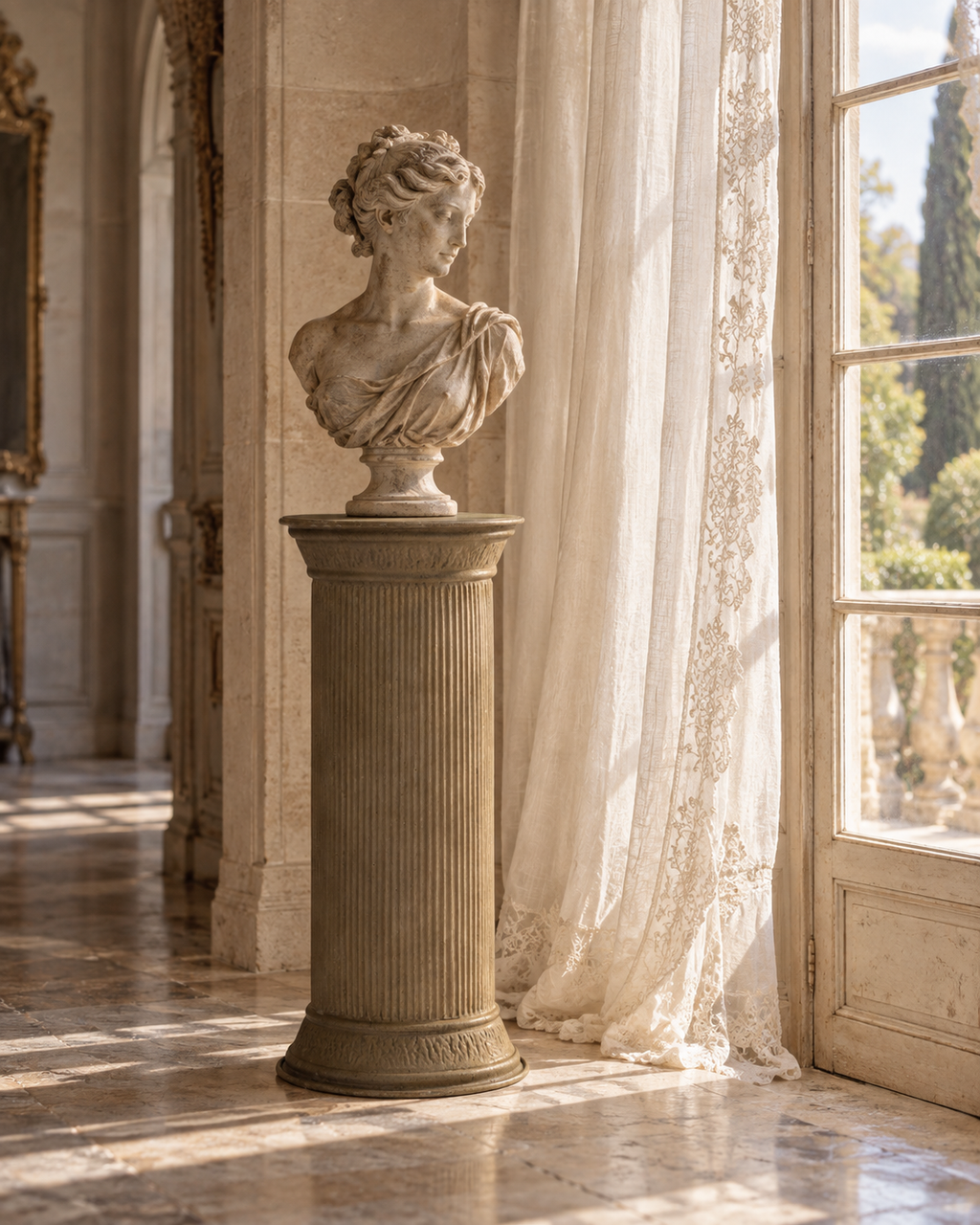 Château Fluted Pedestal – Antique Brass Iron – detail view 3