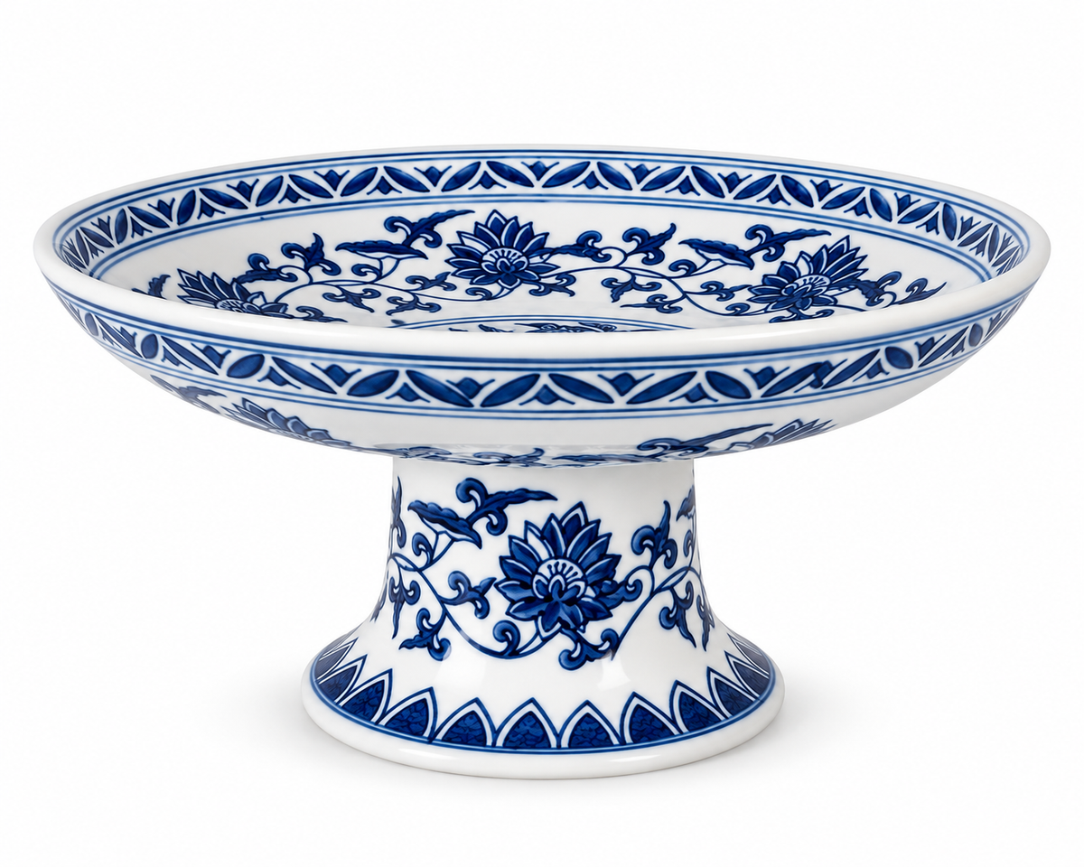 Classic Blue & White Porcelain Cake Stand – detail view 2