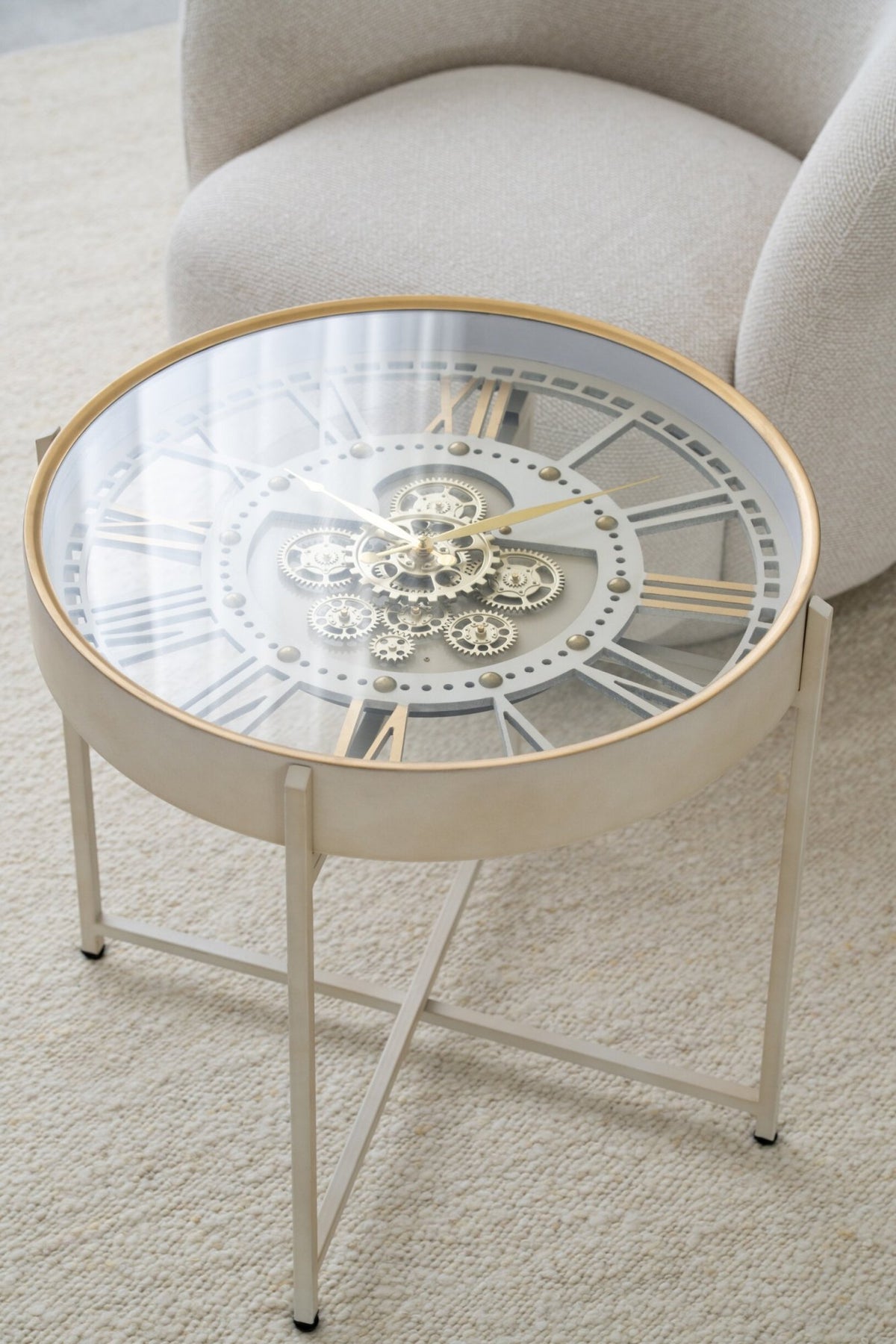 Classic Heritage Clock Coffee Table – Ivory & Antique Gold – detail view 6