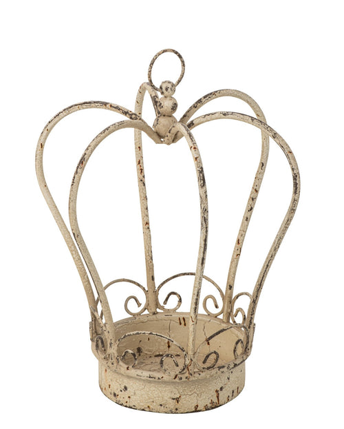Antique French crown candle house in distressed off-white metal