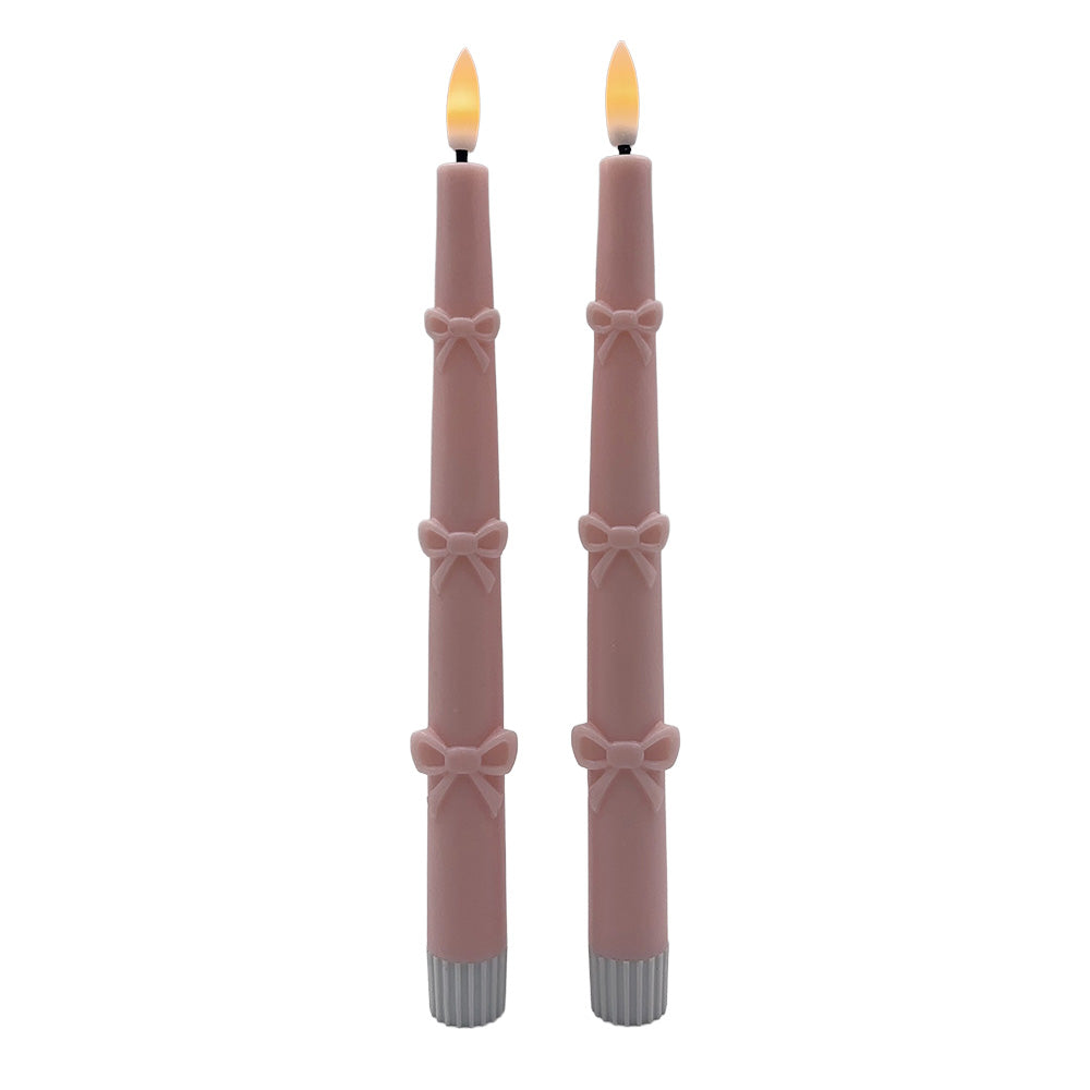 Vintage Rose Pink Bow LED Flameless Candles – Set of 2