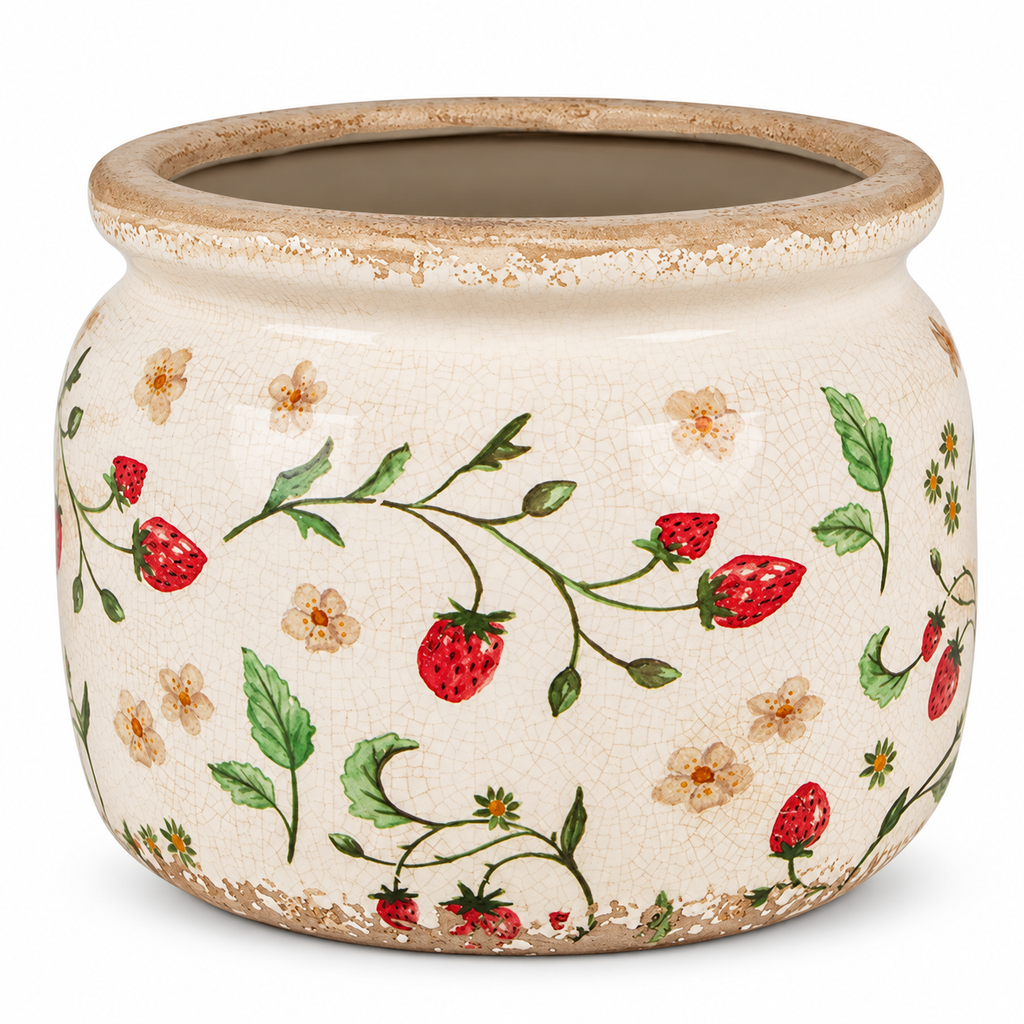 Botanical Strawberry Ceramic Planter