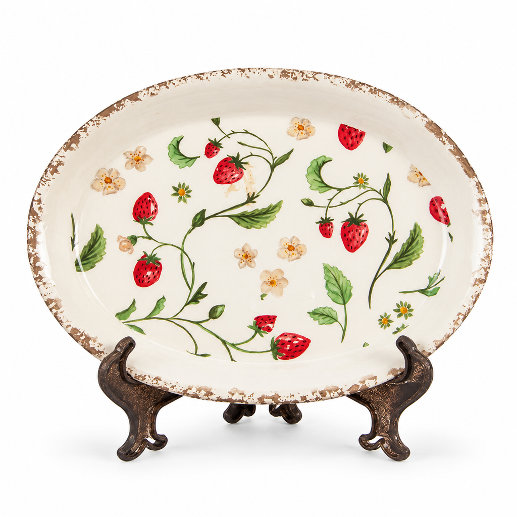 Botanical Strawberry Ceramic Charger Plate