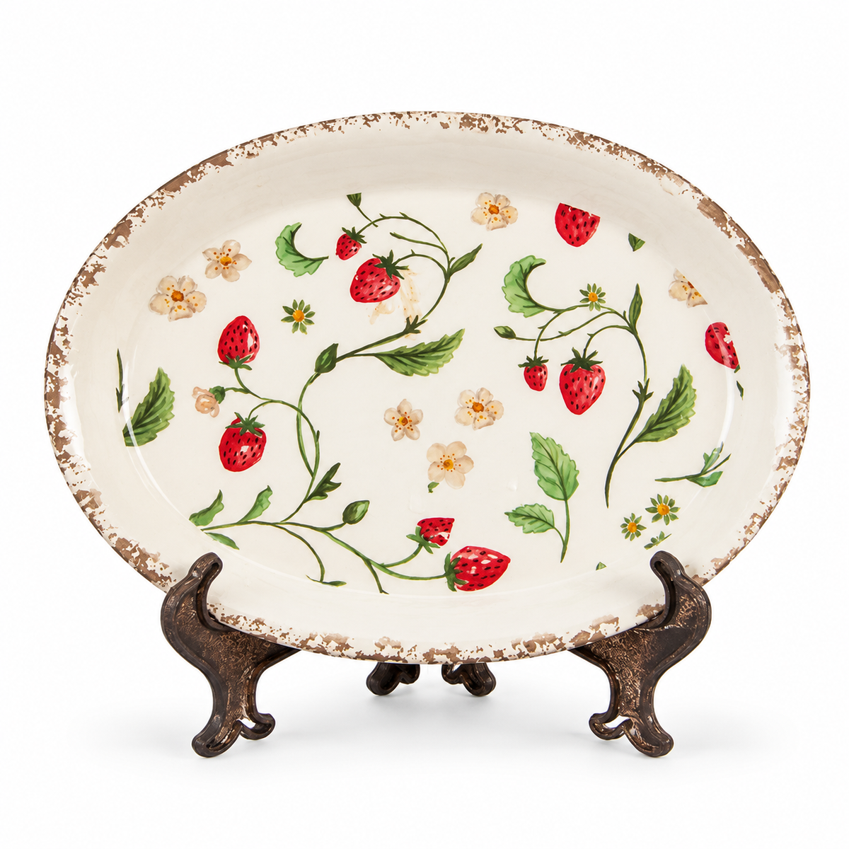 Botanical Strawberry Ceramic Charger Plate