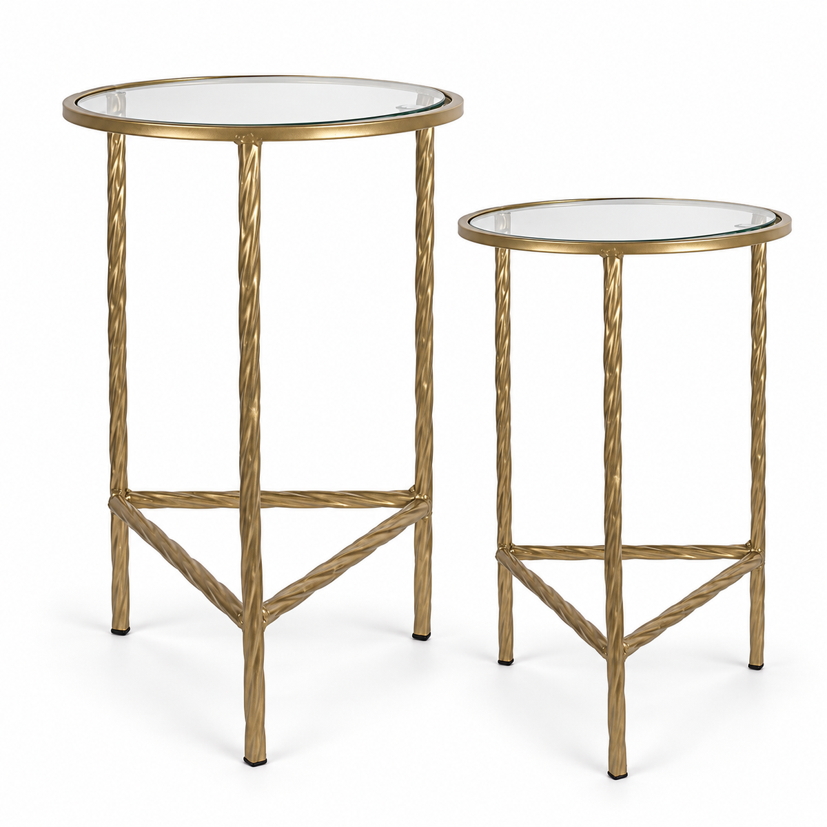 Classic Gold Twisted Iron & Glass Side Tables – Set of 2