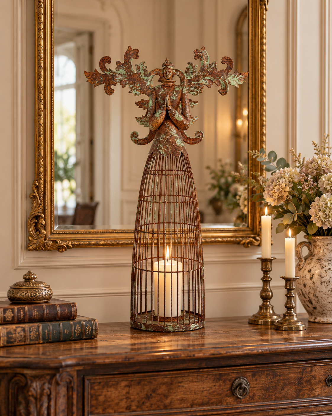Antique Patina Angel Candle Holder