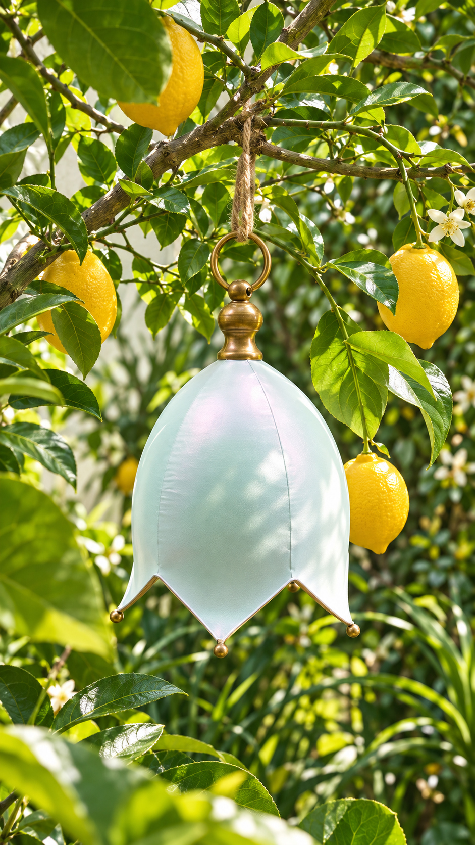 Antique White Metal Hanging Garden Bell – detail view 3