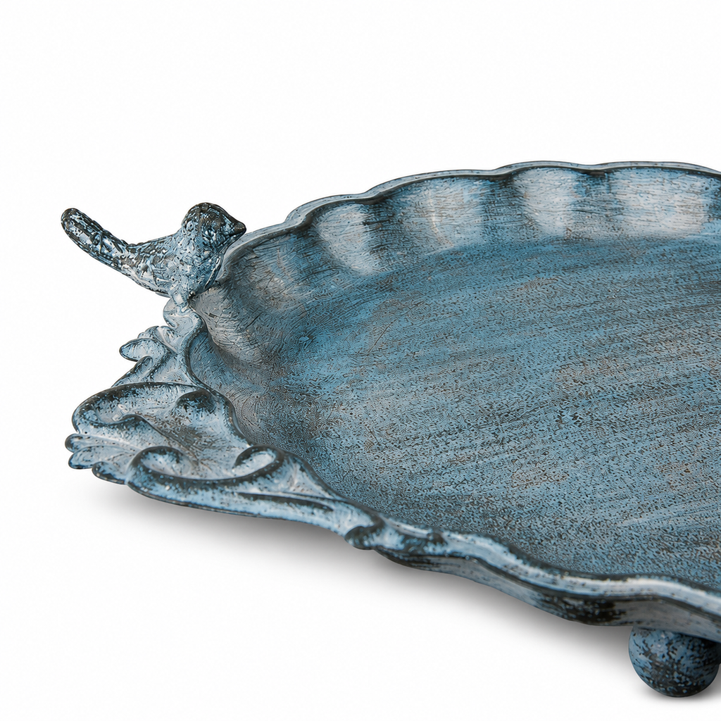 Vintage Blue Iron Bird Bath Tray