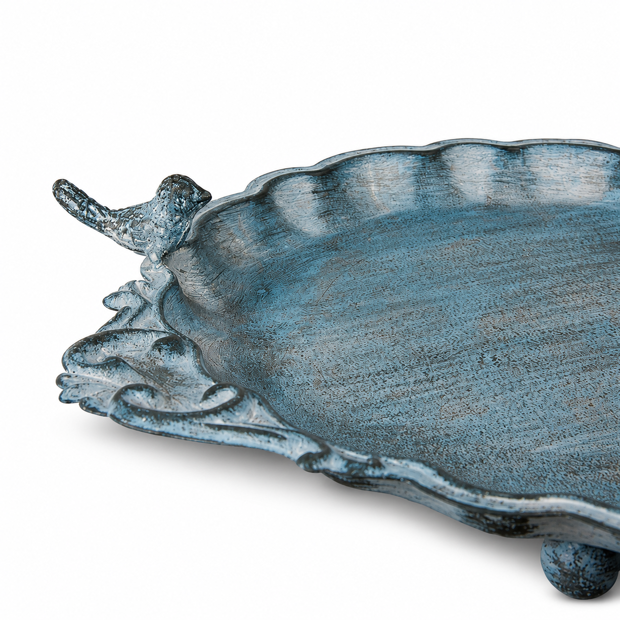 Vintage Blue Iron Bird Bath Tray