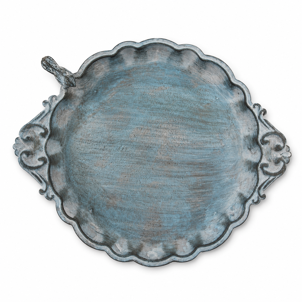 Vintage Blue Iron Bird Bath Tray