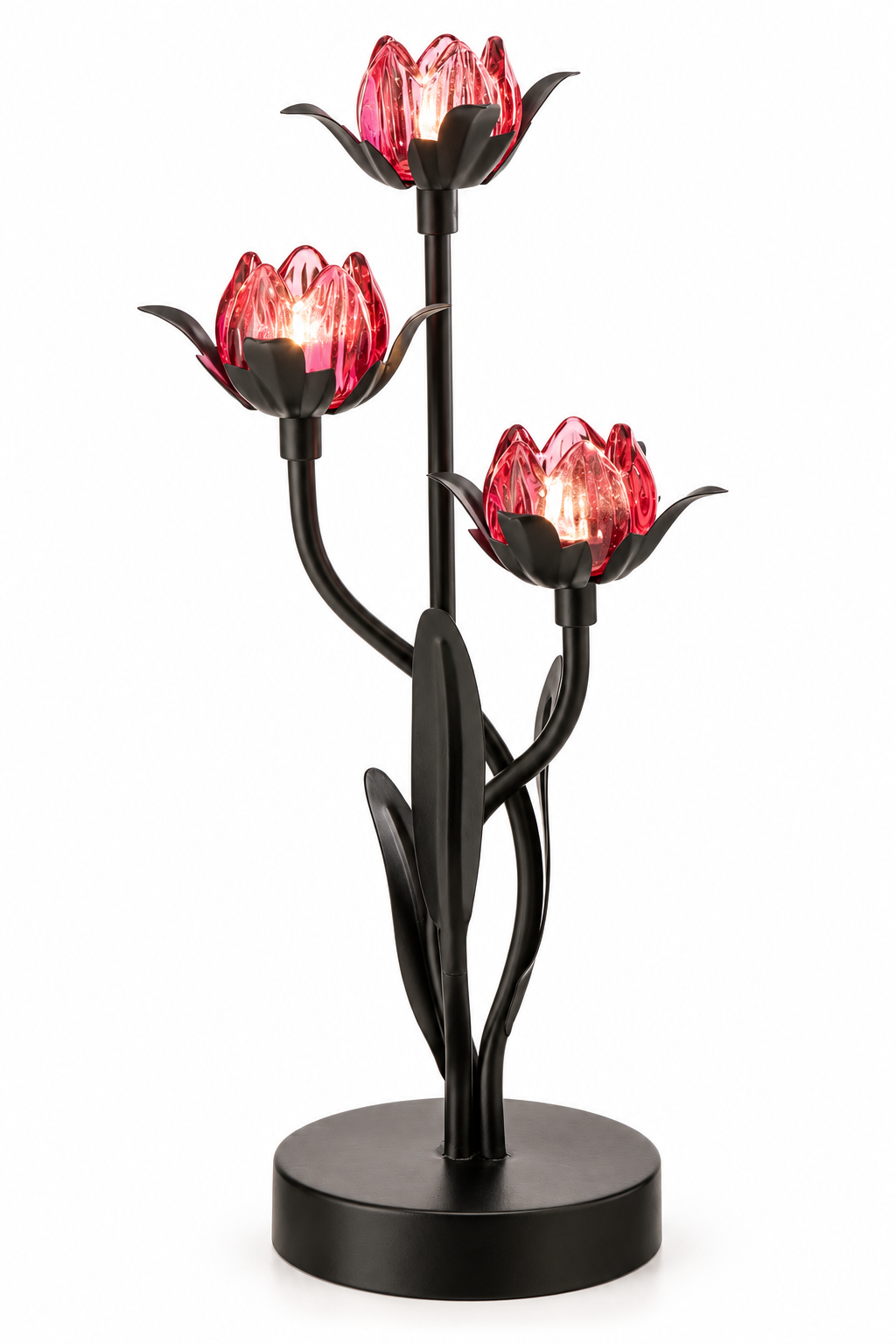 Botanical Three-Bloom Tulip Table Lamp – Ruby Pink