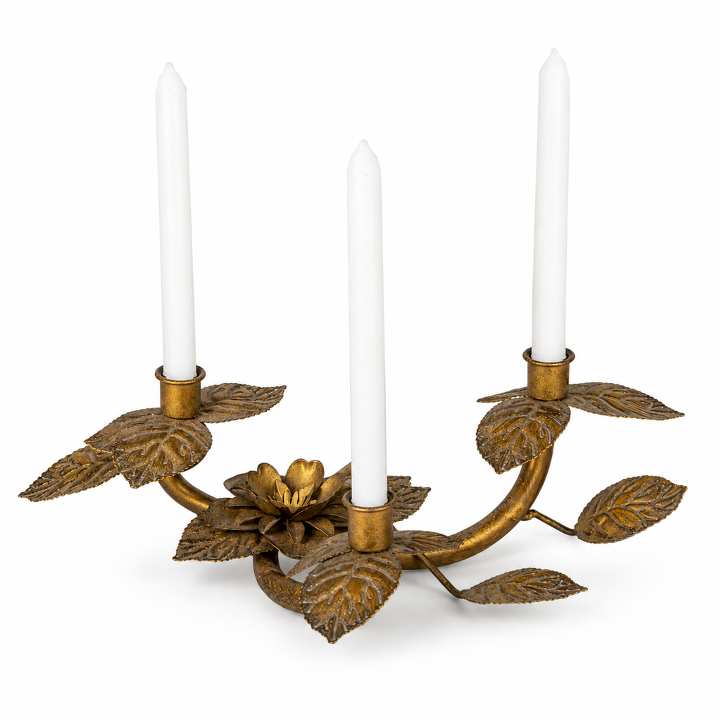 Antique Gold Iron Leaf Candle Holder