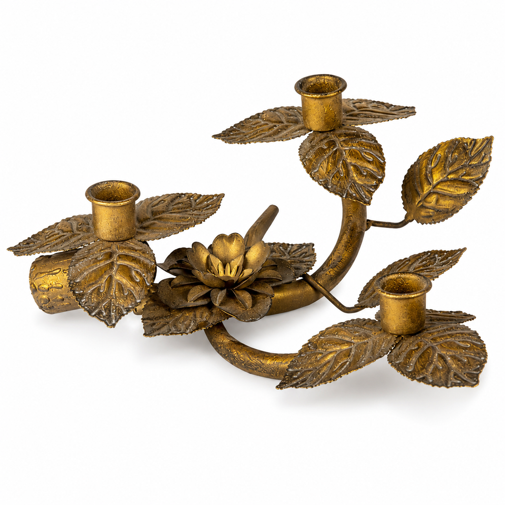Antique Gold Iron Leaf Candle Holder