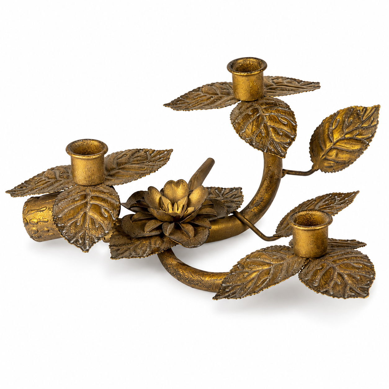 Antique Gold Iron Leaf Candle Holder