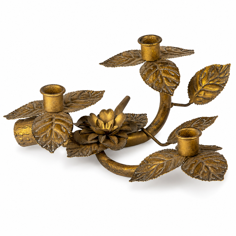 Antique Gold Iron Leaf Candle Holder