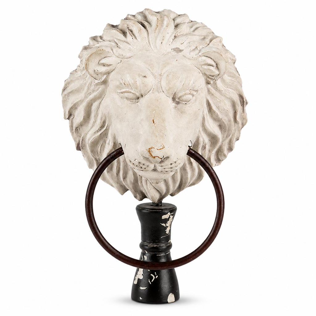 Vintage Farmhouse Distressed Lion Figurines – Set of 2