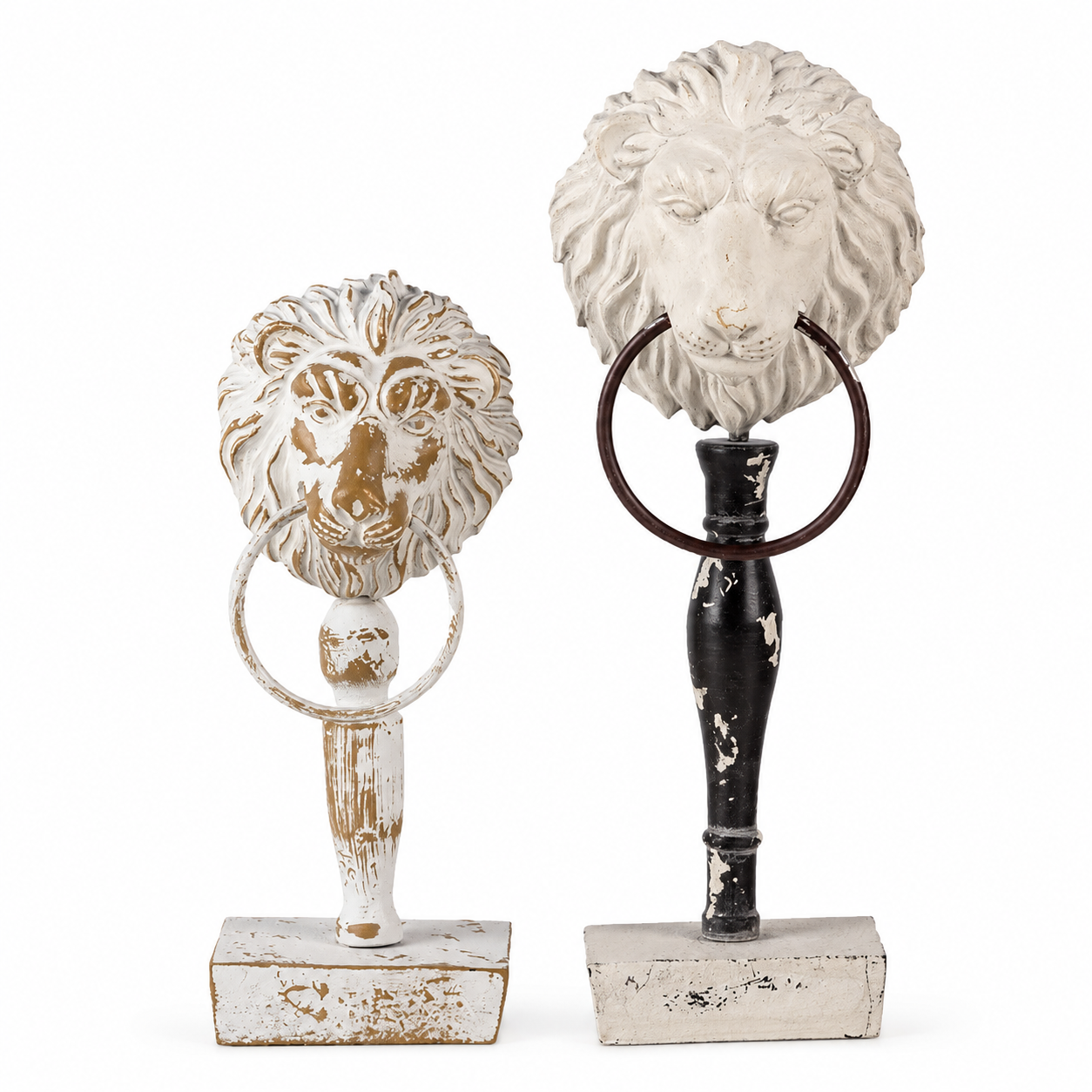 Vintage Farmhouse Distressed Lion Figurines – Set of 2