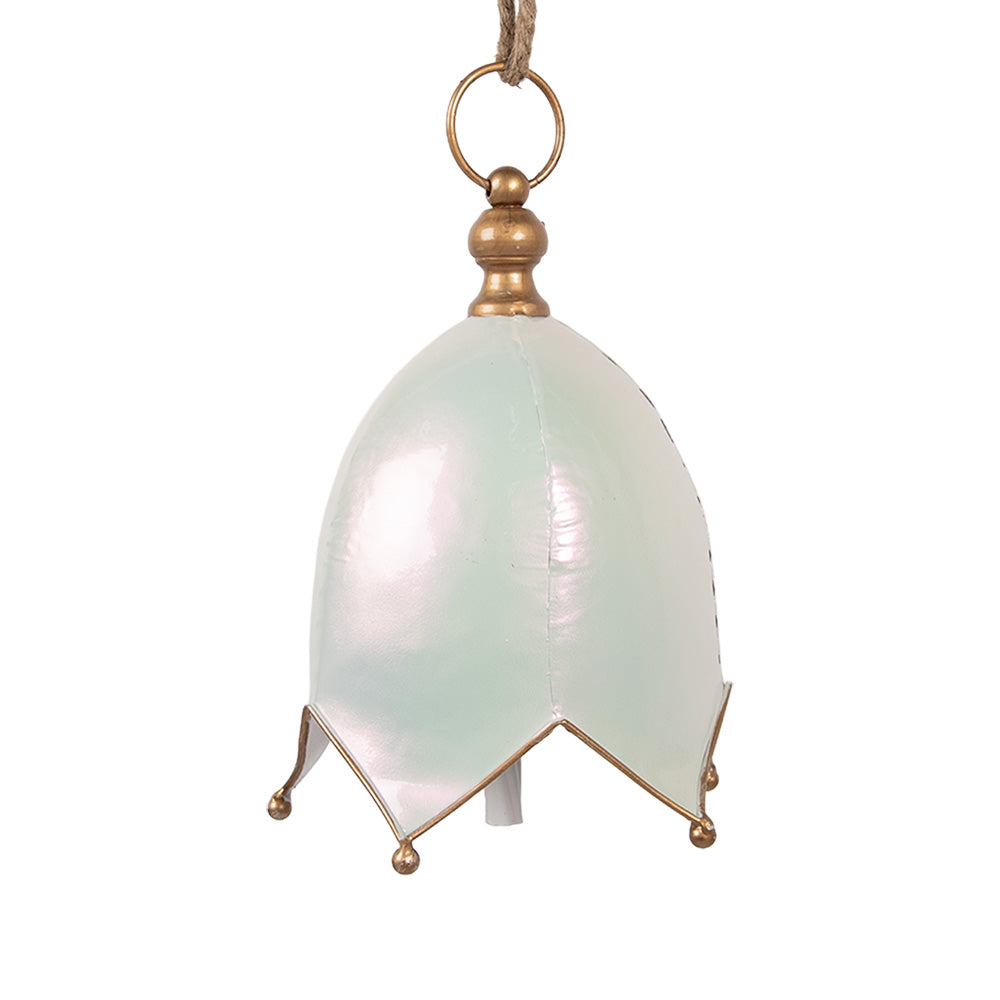 Antique white metal hanging garden bell – alternative view