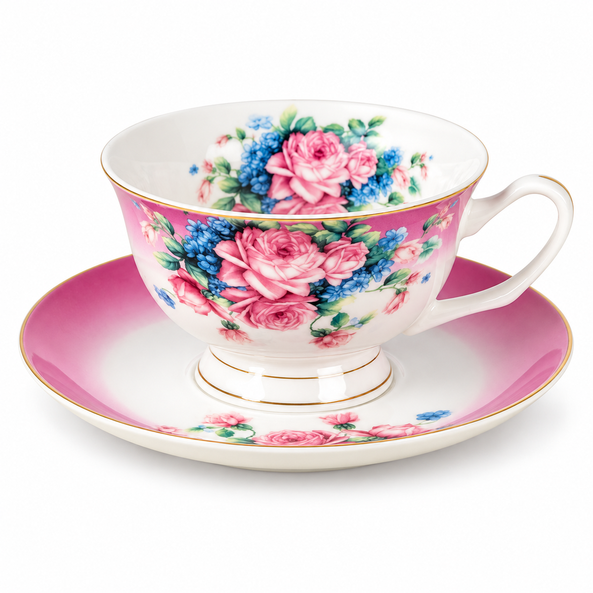 Purple Floral Porcelain Teacup & Saucer 200 ml – detail view 2