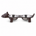 Vintage Brown Iron Cat-Shaped Double Pet Bowl