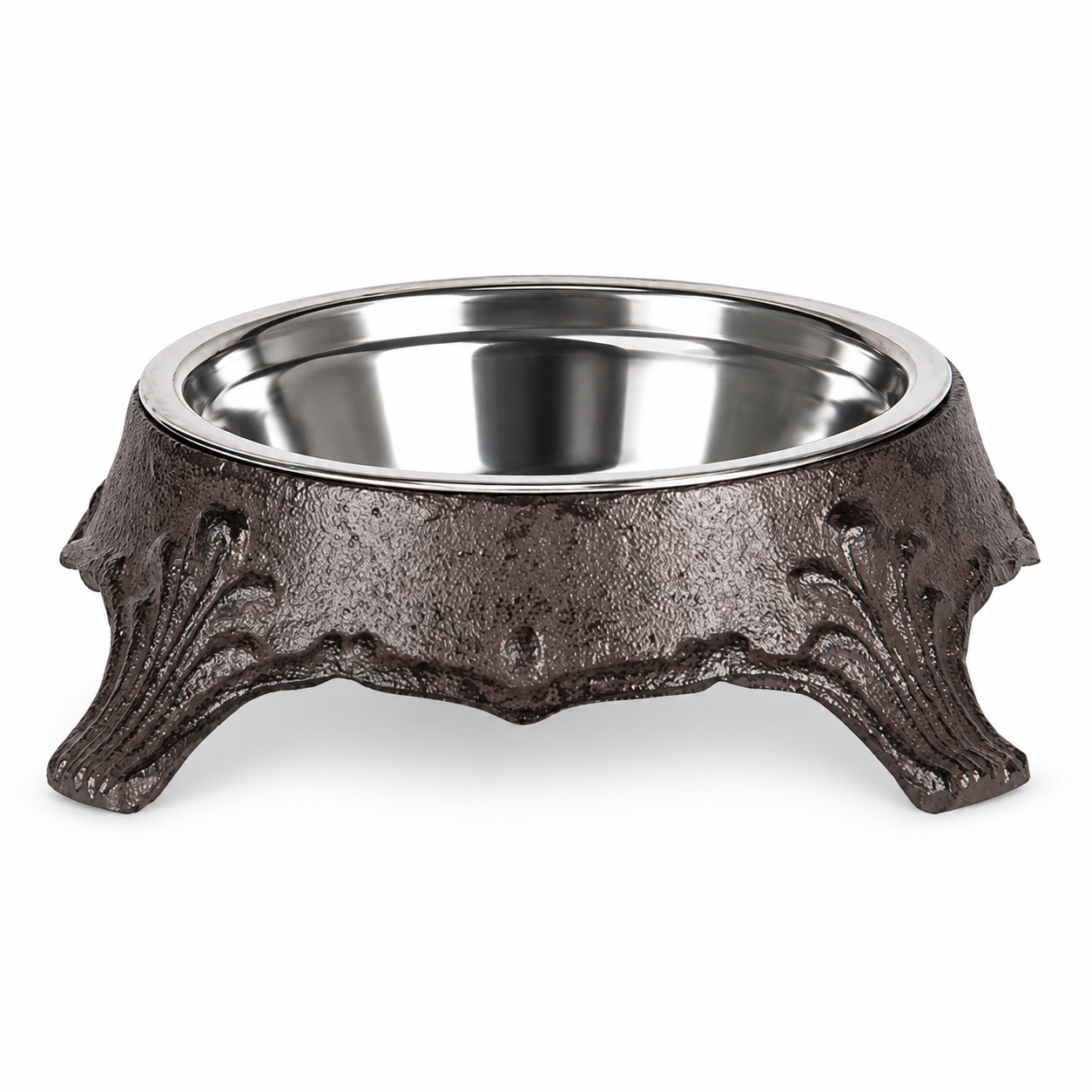 Vintage Brown Iron Ornate Pet Bowl