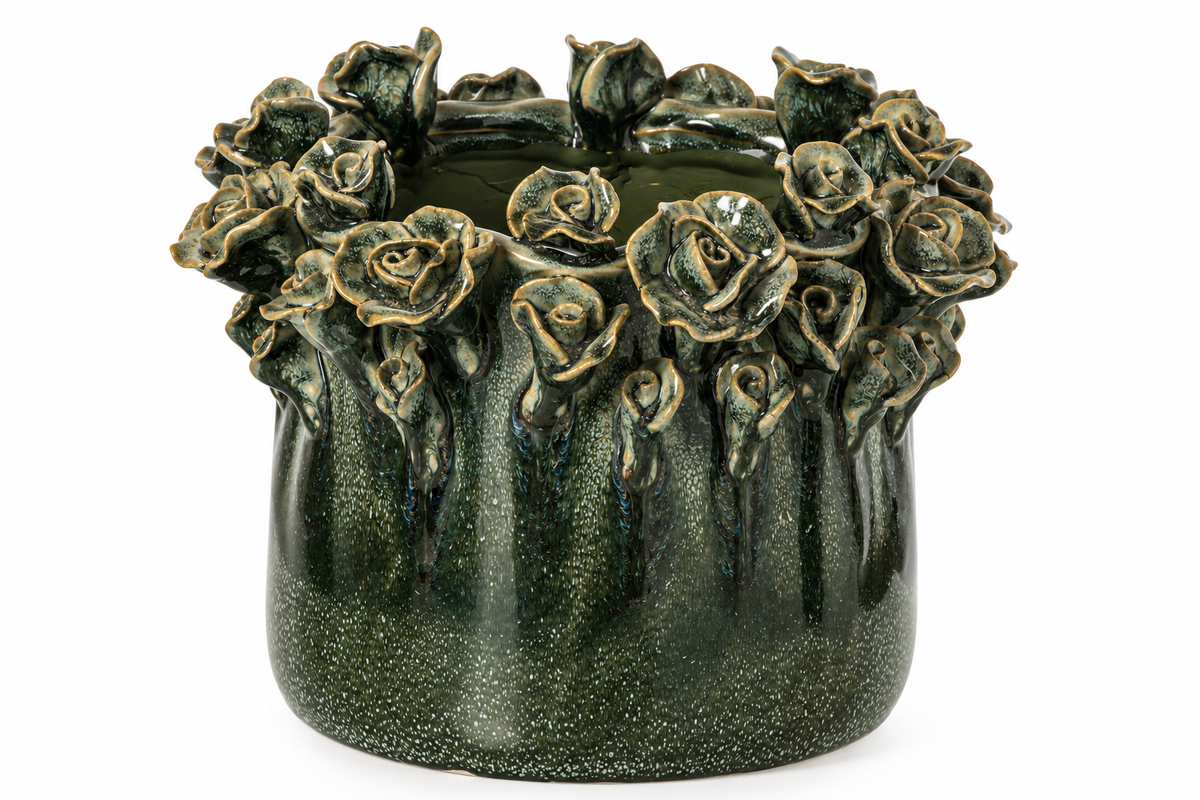 Classic Heritage Sculpted Rose Ceramic Planter