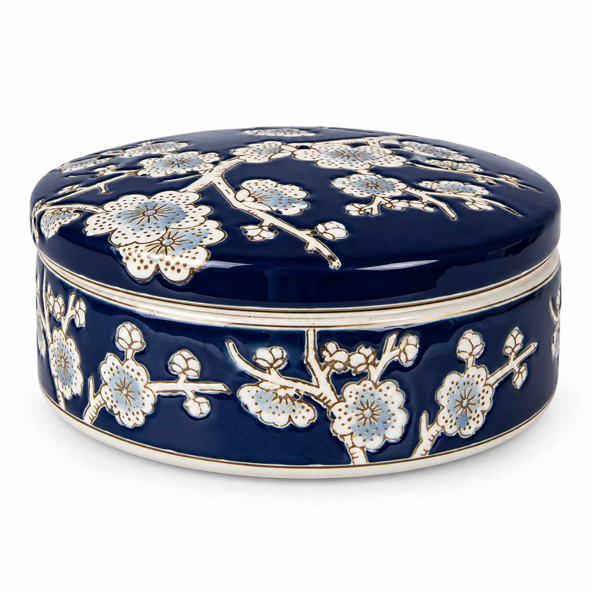 Blue Floral Ceramic Jewellery Box – detail view 2