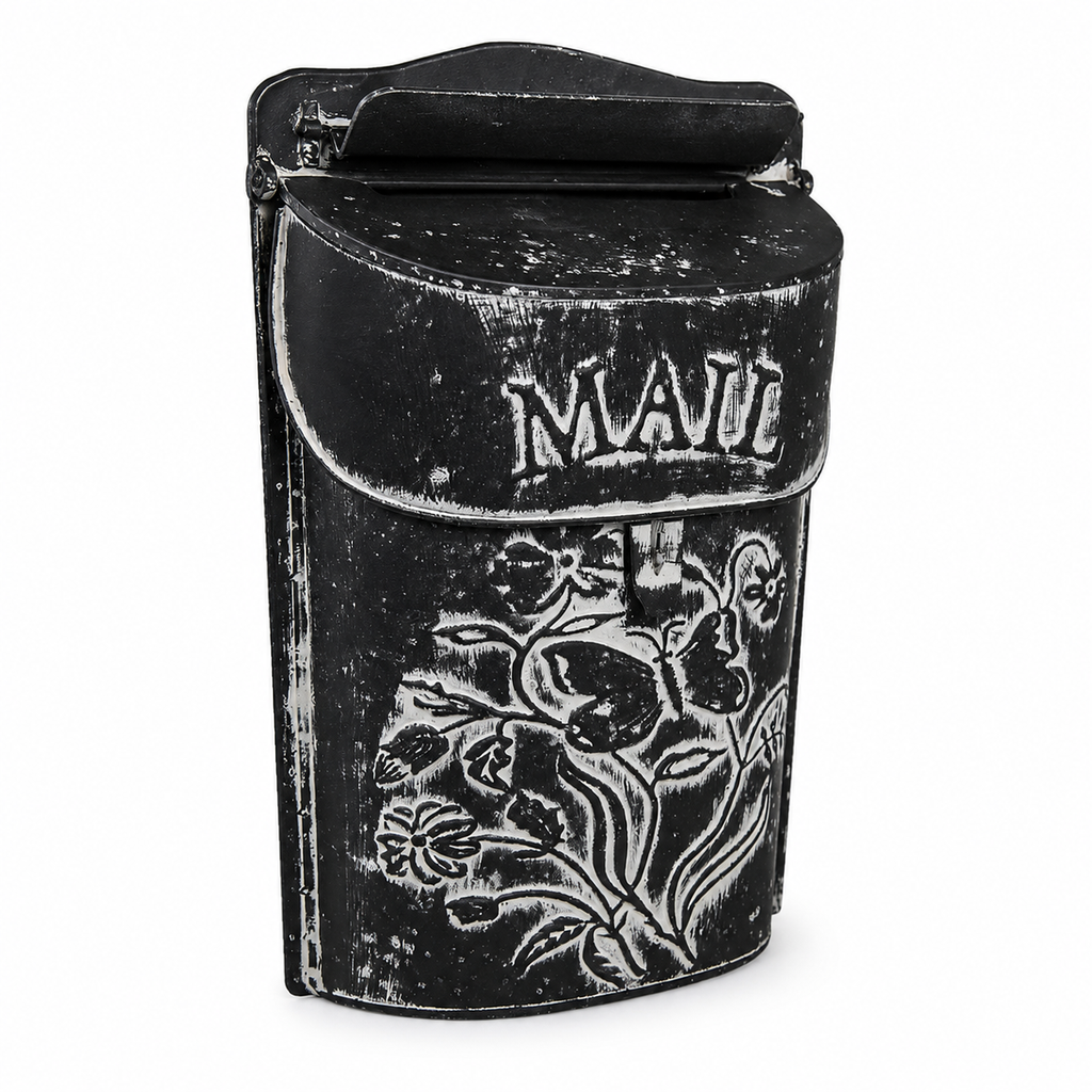 Floral Wall-Mounted Mailbox, Black & White Metal – alternative view