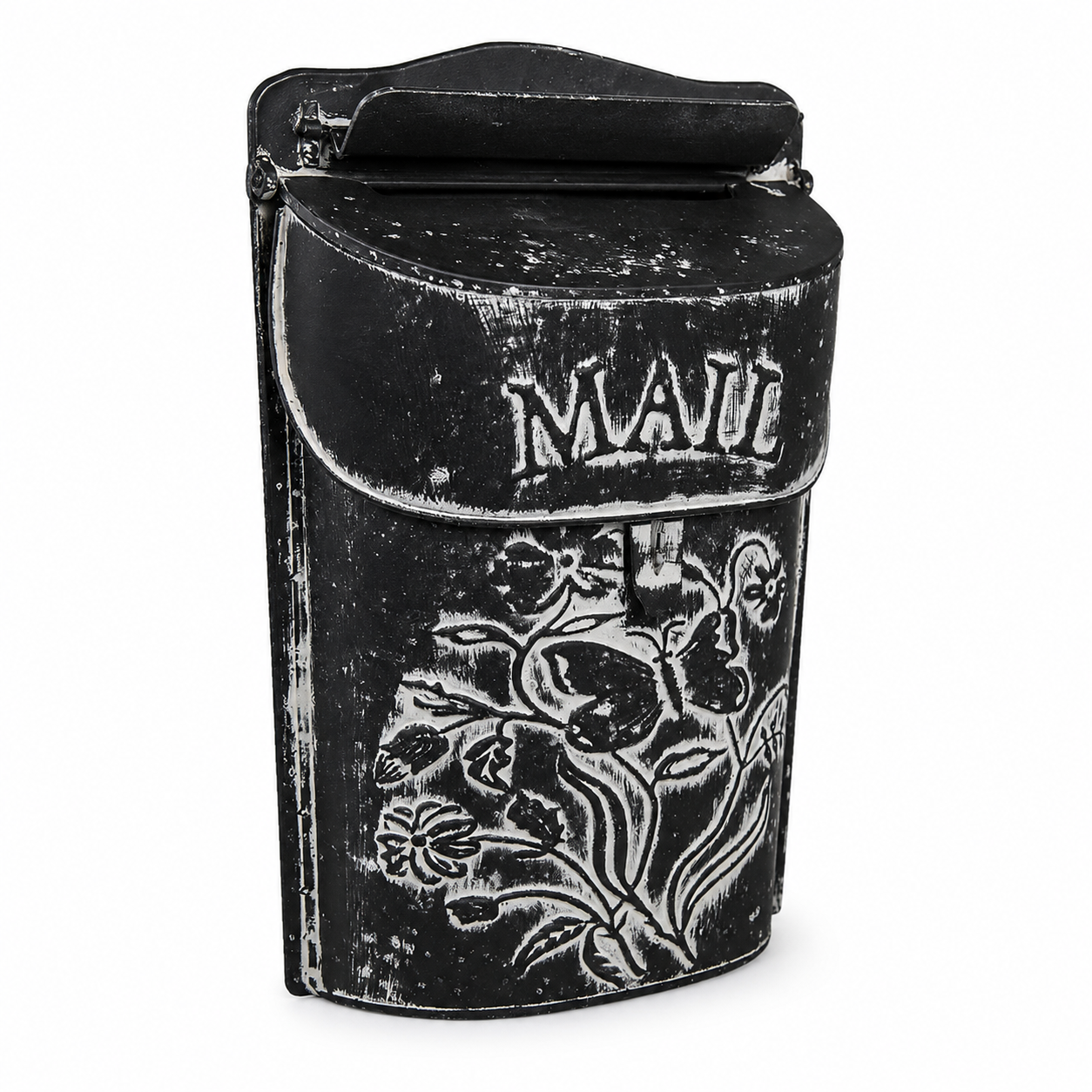 Floral Wall-Mounted Mailbox, Black & White Metal – alternative view