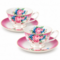 French Country Botanical Purple Floral Porcelain Teacup & Saucer – 200 ml