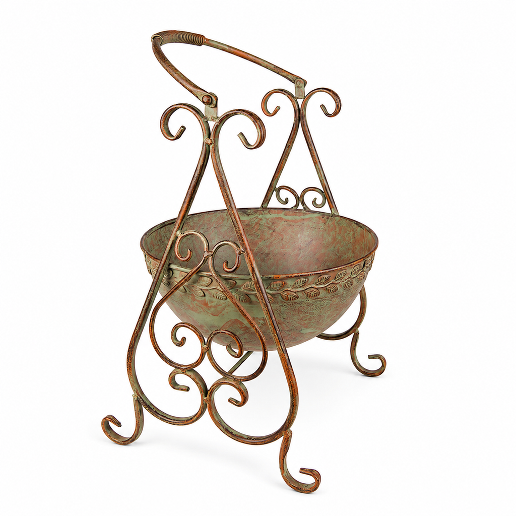 French Country Verdigris Iron Planter Stand