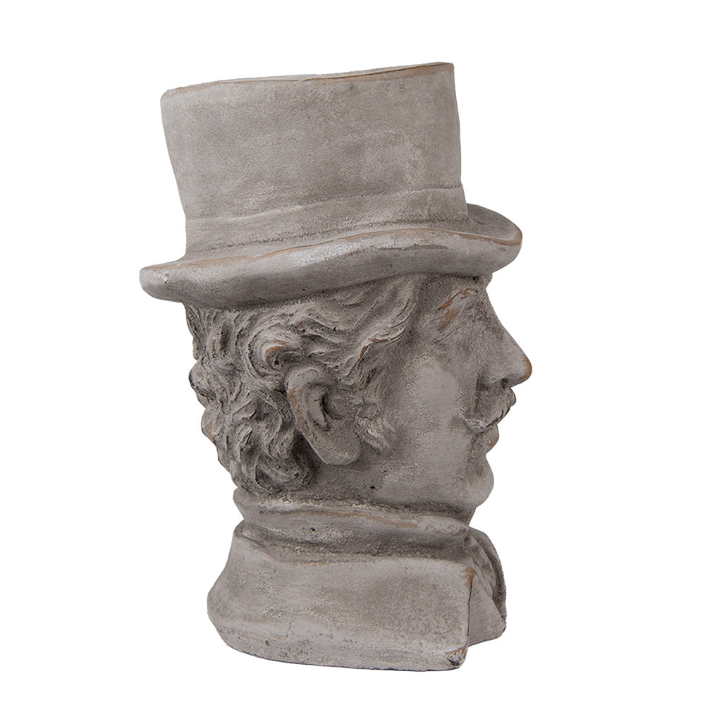 Gentleman bust grey stone planter – detail view 2