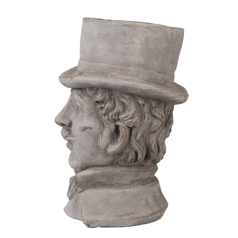Gentleman bust grey stone planter – detail view 3