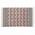 Vintage Botanical Rose Cotton Rug with Tassels