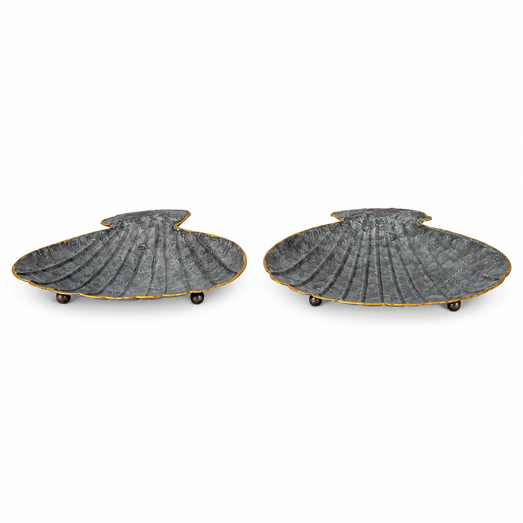 Set of 2 Grey Iron Shell Decorative Bowls