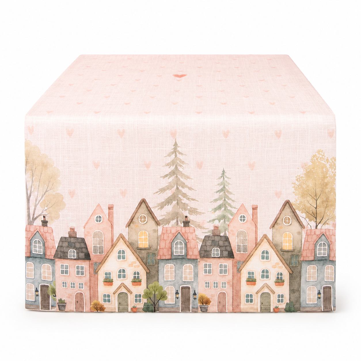 Beige Cotton Village Print Table Runner