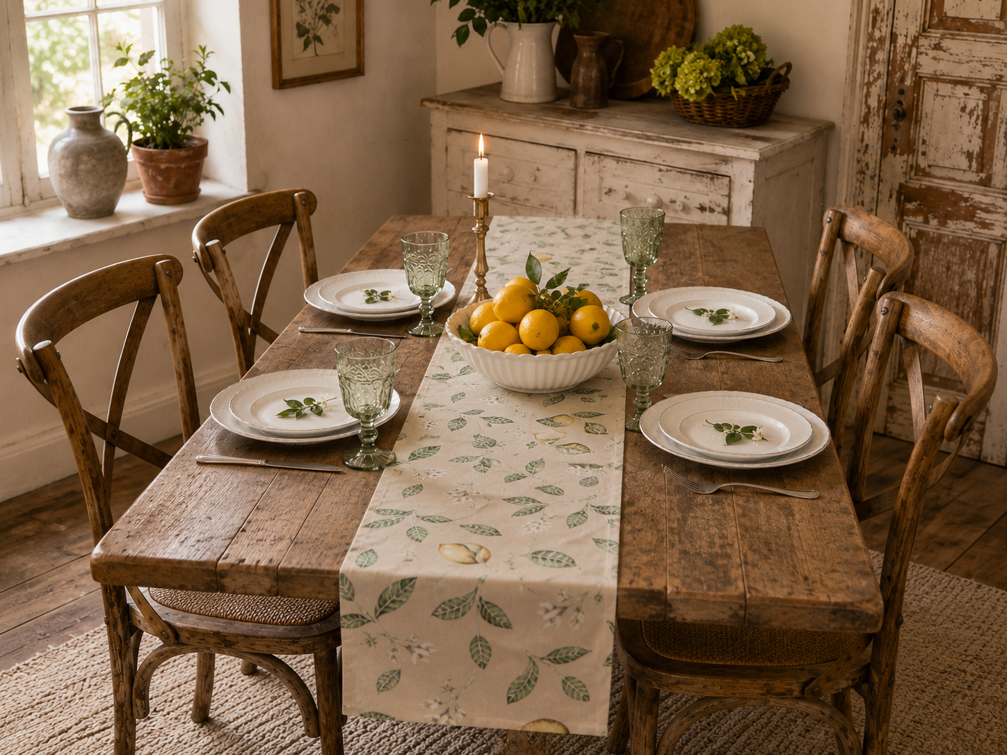 Beige Cotton Lemon Table Runner
