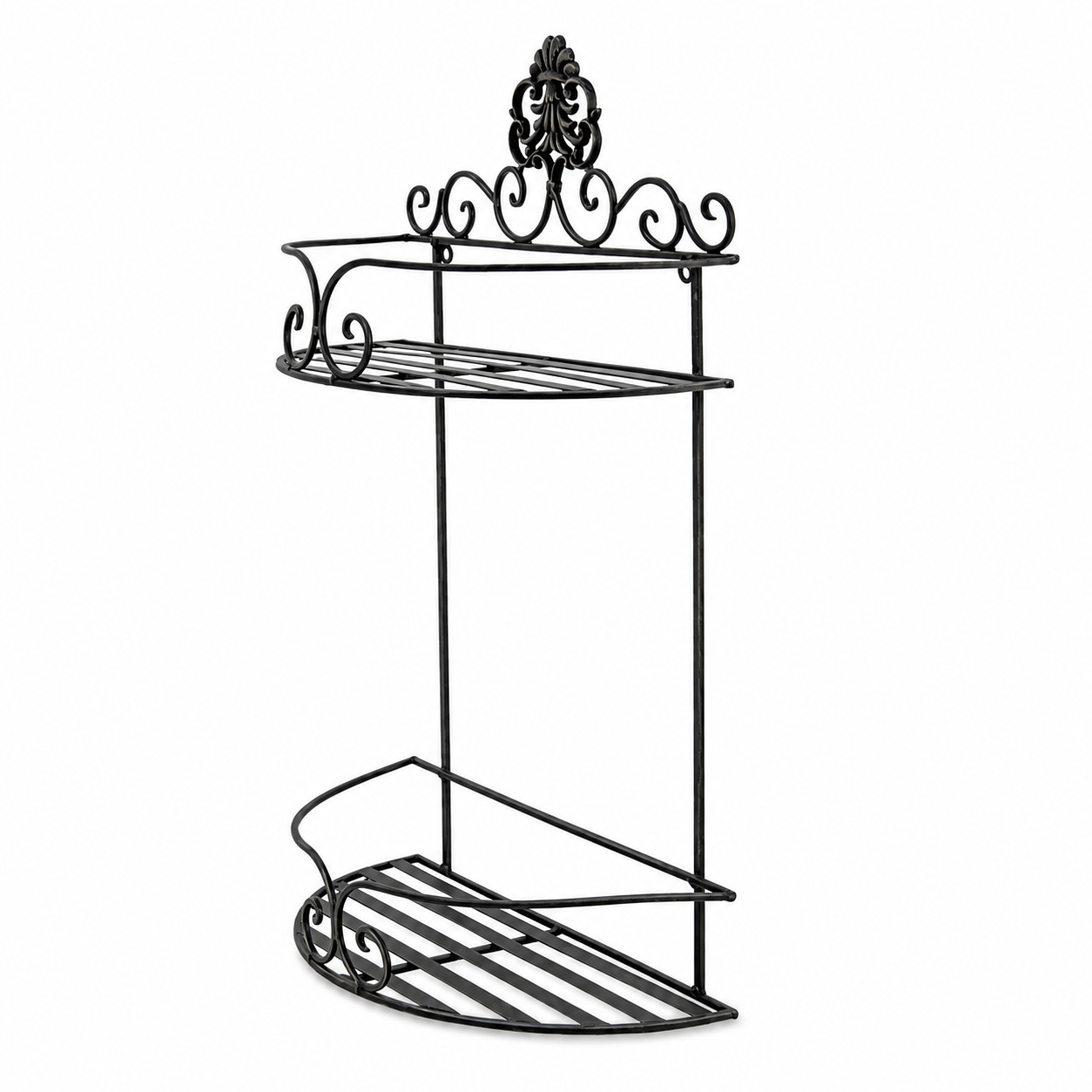 Antique Iron Wall Rack with 2 Shelves – Rustic Wall-Mounted Storage Shelf – alternative view