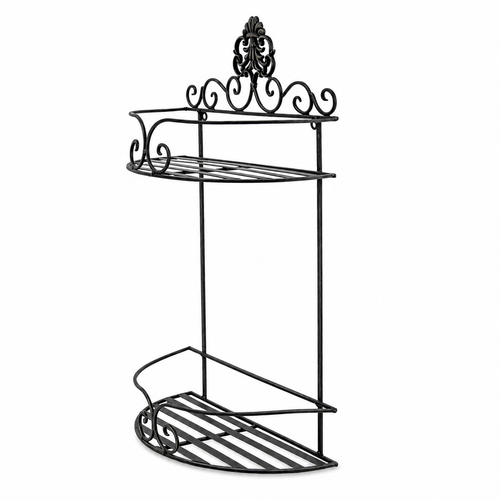 Antique Iron Wall Rack with 2 Shelves – Rustic Wall-Mounted Storage Shelf – alternative view