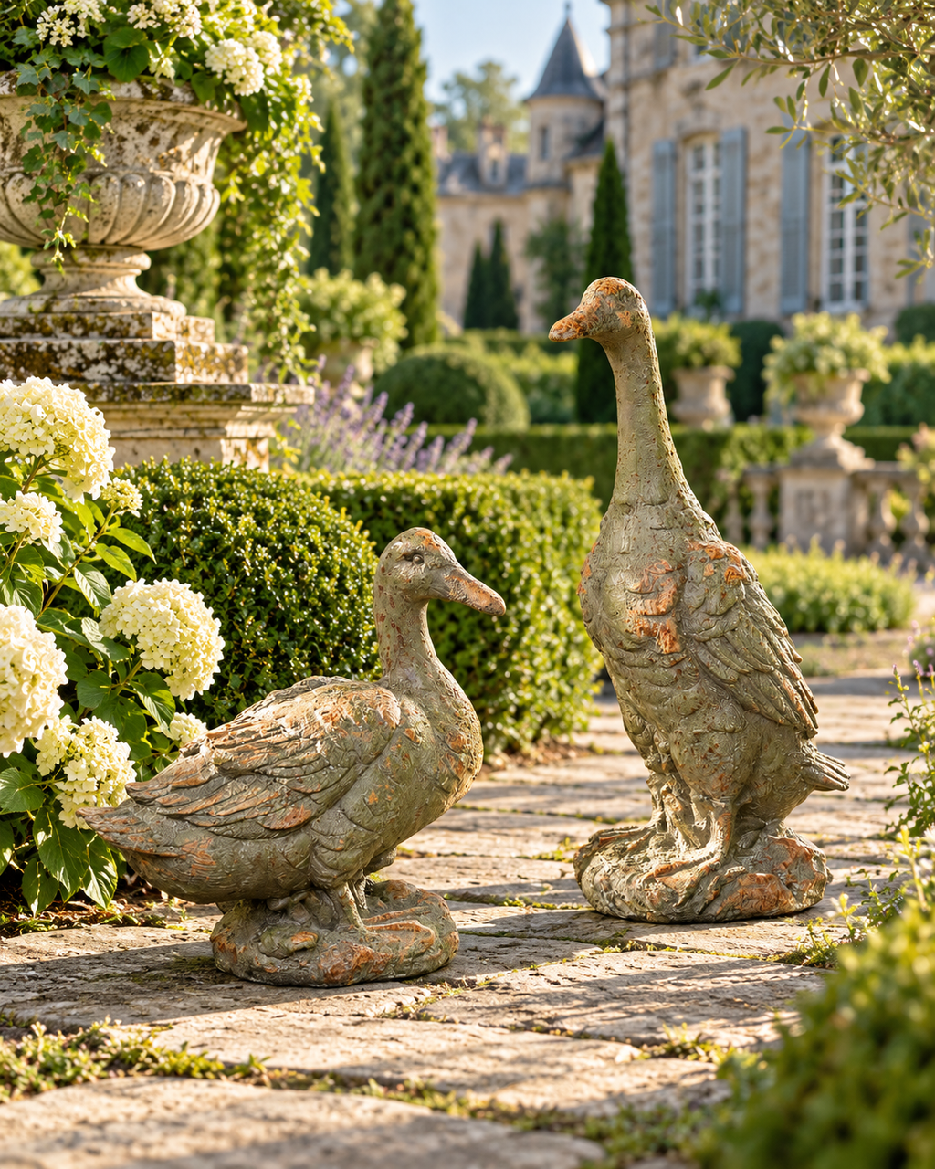 Château Antique Green Garden Duck Statue – detail view 2