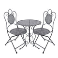 Grey metal bistro set with round table and two chairs