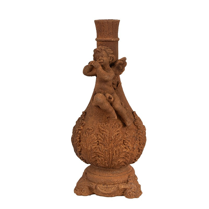 Classic Heritage Angel Candle Holder in antique brown polyresin