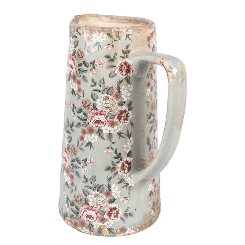Rustic grey pitcher vase with flowers