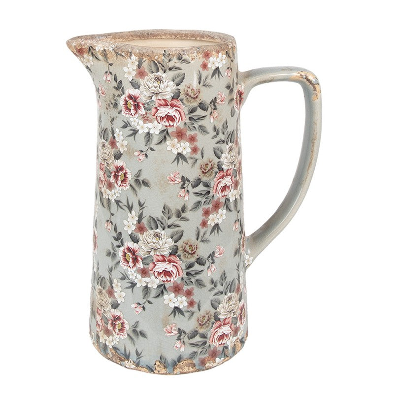 Grey ceramic floral decorative jug, 26 cm