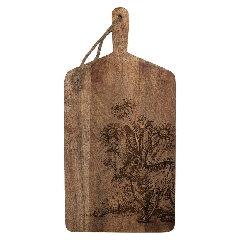 Wooden cutting board with rabbit illustration, 50 cm