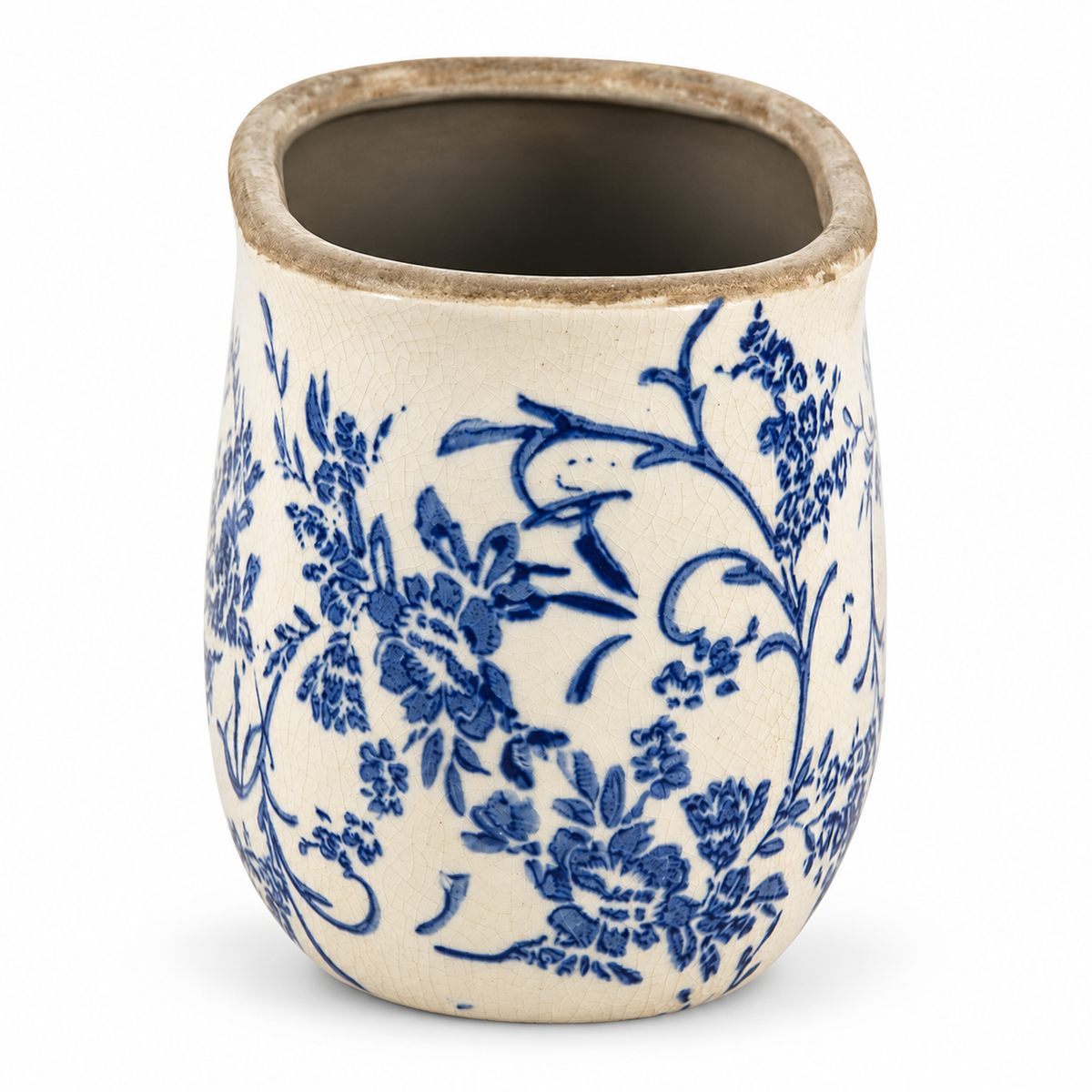 Blue & White Floral Ceramic Planter – alternative view