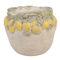Beige stone-effect planter with lemon relief